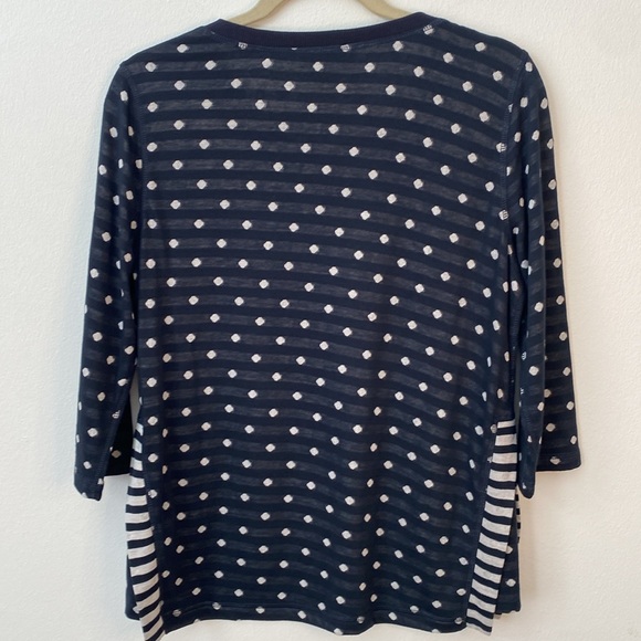 TRIBAL top Women’s Medium 3/4 Sleeves Navy Off White Polka Dots and Stripes - Picture 3 of 7